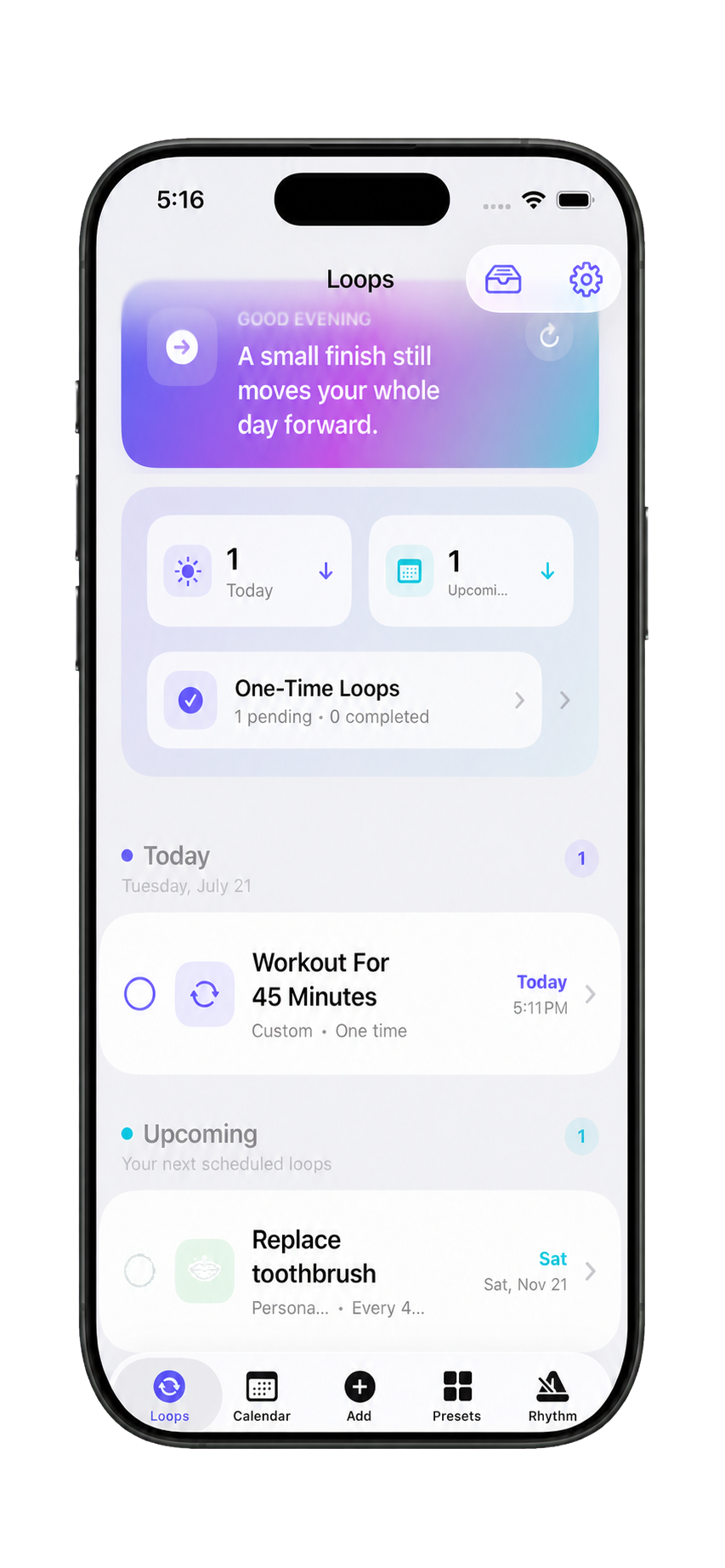 RhythmKeep Loops screen on iPhone