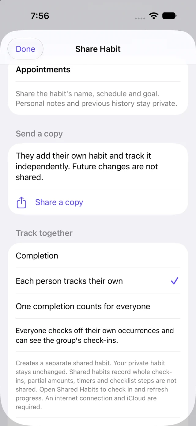 Send a copy or track a habit together